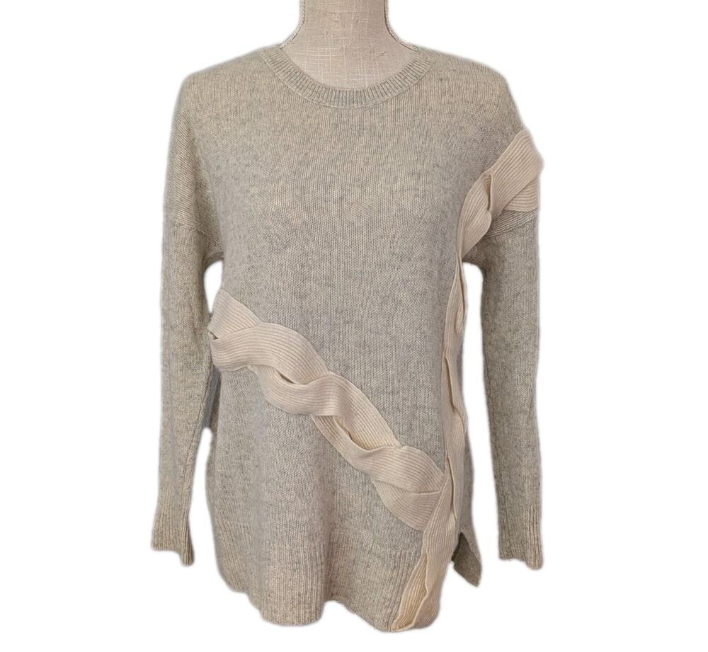 White + Warren Cashmere Pullover Sweater Cream Beige Long Sleeve Size L Luxury
